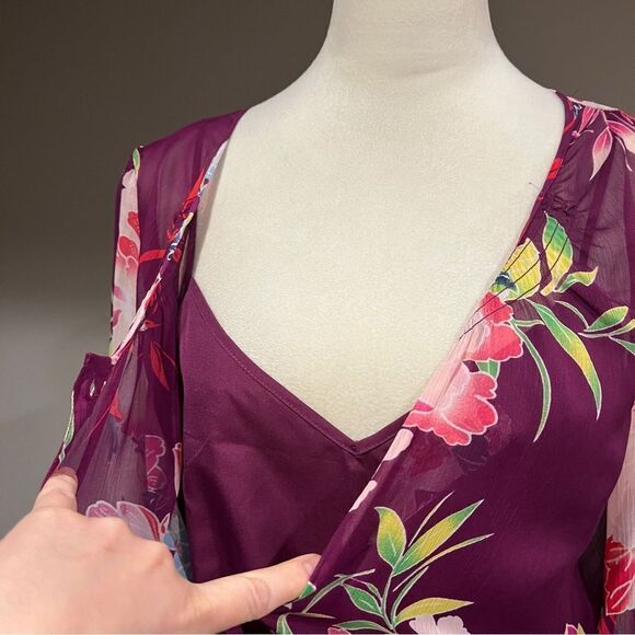 Express long sleeve floral mini dress with under slip with belt size Small - Picture 7 of 14